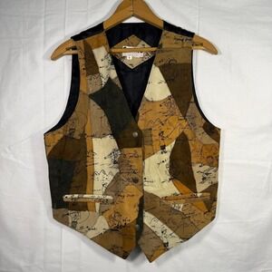 SONIKA Vintage Unisex Suede Vest Sport Theme Print‎ - Size Small